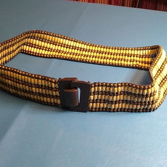 Brown and Tan Beaded Women's Beaded Stretch Corset Belt Boho Cottagecore - Picture 6 of 6